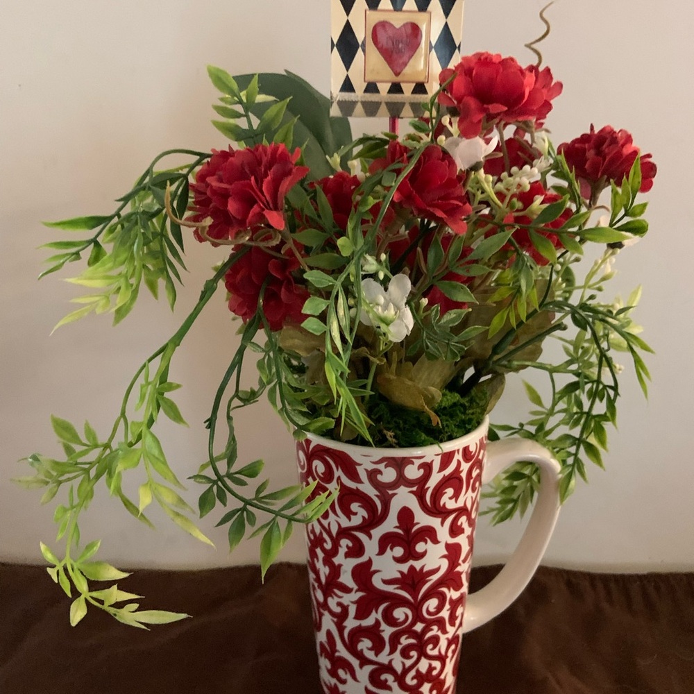 Handmade tea cup floral arrangement